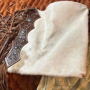 Myra Bag White and Brown Fringe Wrap